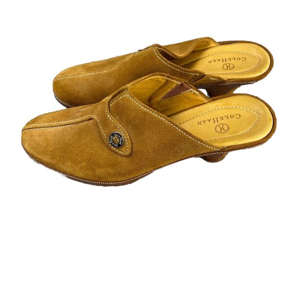 Cole Haan Suede Clogs Mules Brown Leather Buckle Sallie Size 8 Women’s Slip On - Picture 1 of 8